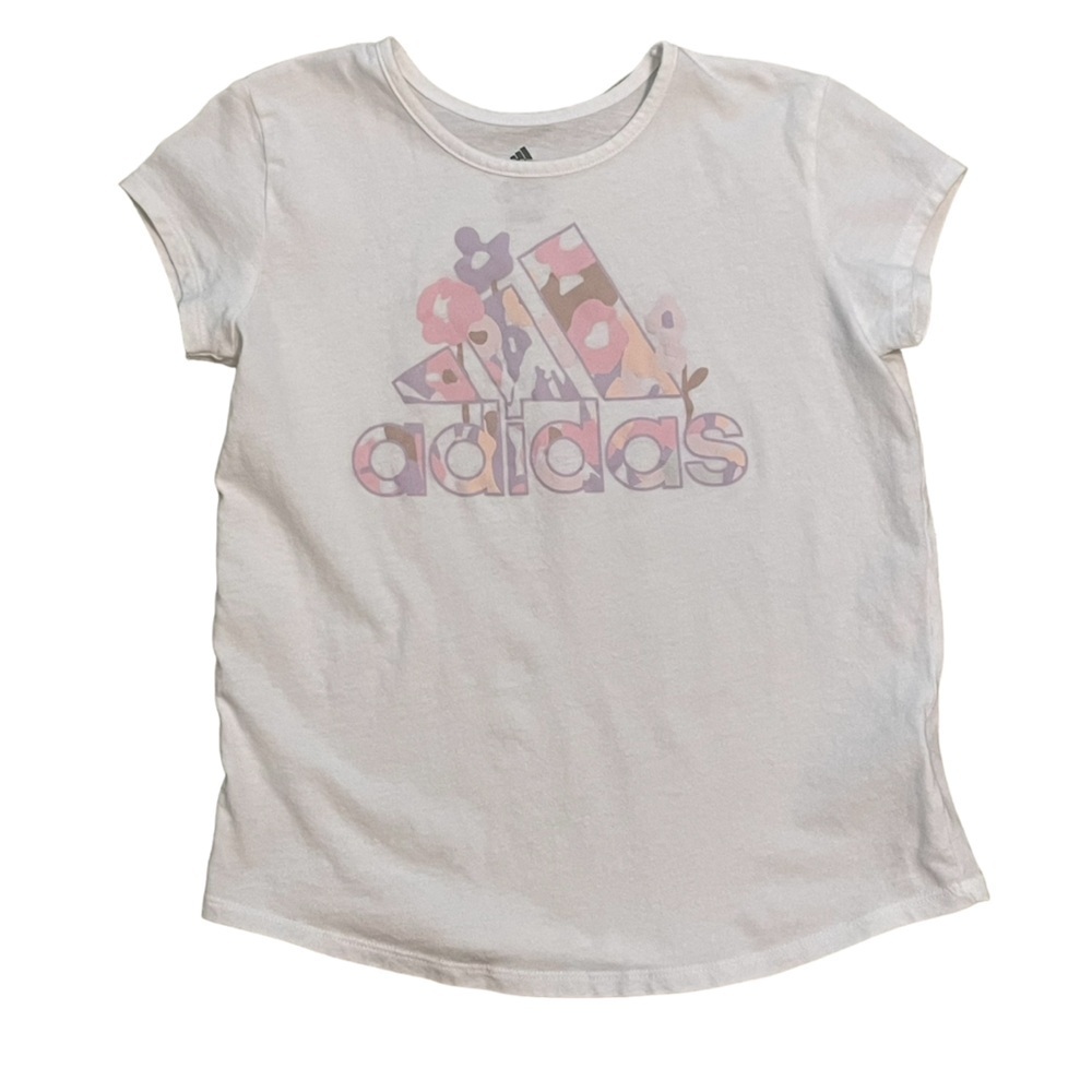 Adidas White Floral Pastel Short Sleeve Shirt Size M